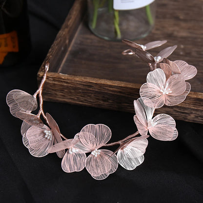 Vintage Gold Floral Bridal Headband with Pearls – Fairy Wedding Tiara for Brides, Prom & Special Occasions