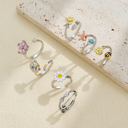 Anillo giratorio antiestrés de mariposa y flor con diamantes de imitación – Anillo giratorio antiansiedad para mujer | Joyería ajustable para aliviar el estrés