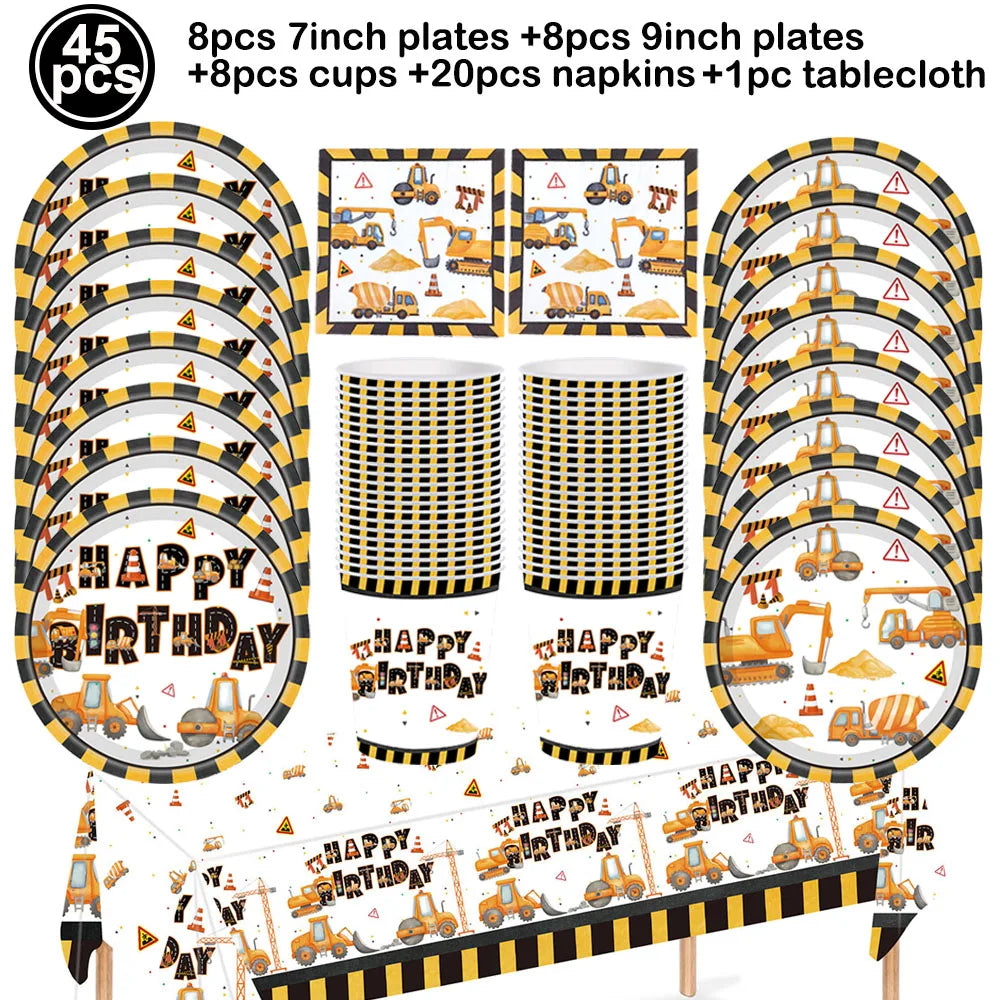 Construction Truck Birthday Party Tablecloth – Excavator & Engineering-Themed Table Runner for Boys' Construction Party Decorations