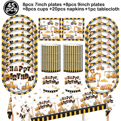 Construction Truck Birthday Party Tablecloth – Excavator & Engineering-Themed Table Runner for Boys' Construction Party Decorations