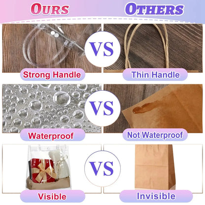 Bolsas de regalo de PVC transparente con asa – Bolsas de regalo de plástico reutilizables transparentes para cosméticos, empaques minoristas, recuerdos de fiesta y compras