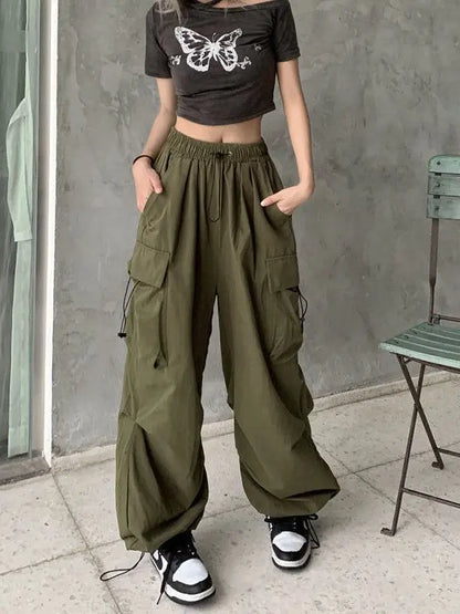 Women's Retro Workwear Pants – Loose Wide-Leg Straight Trousers with Cuffed Hem for Spring, Summer & Autumn
