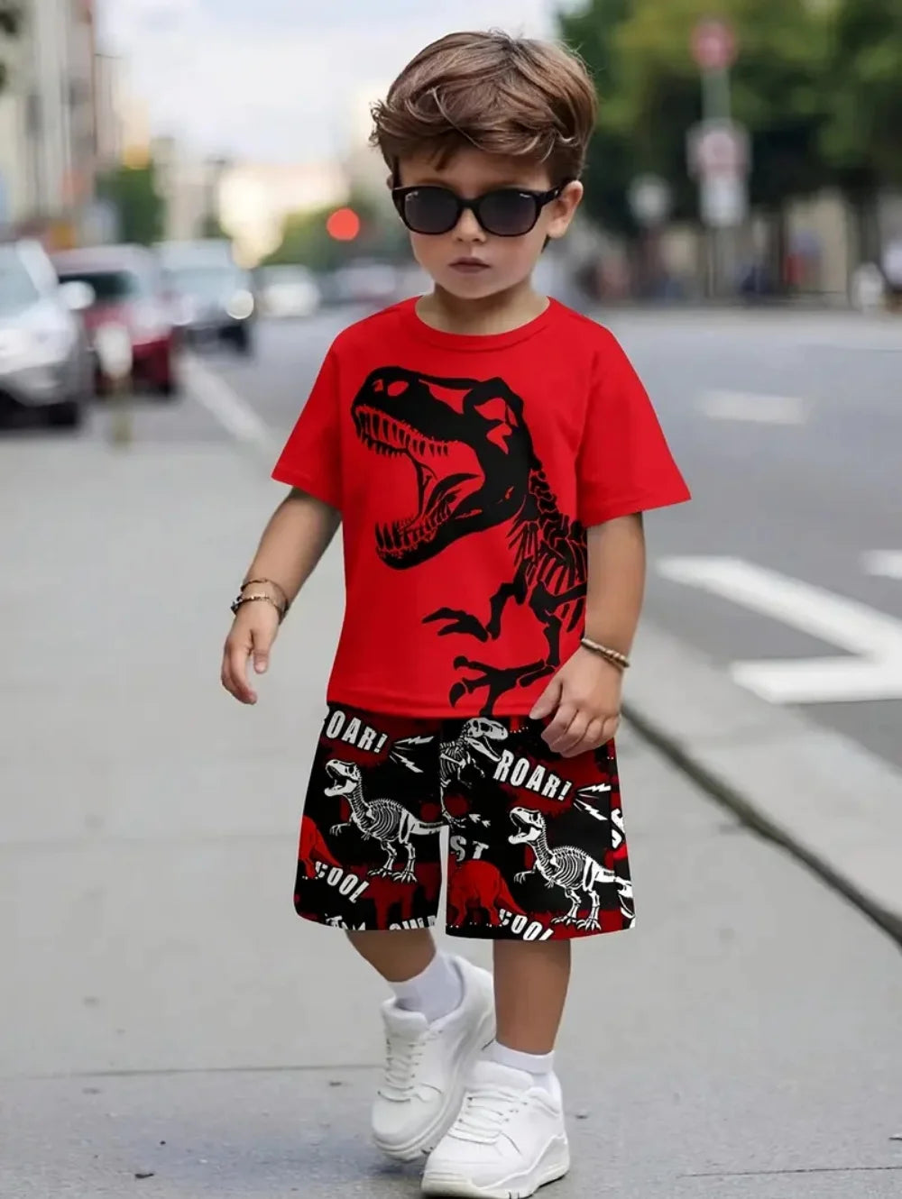 Camiseta de dinosaurios 3D para niños, de manga corta, casual, para verano, para niños y niñas