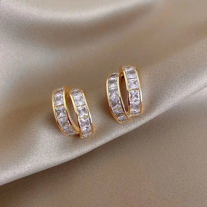 Vintage Double-C Cross Zircon Stud Earrings – Korean Fashion Crystal Earrings for Women | Elegant Engagement Jewelry Gift