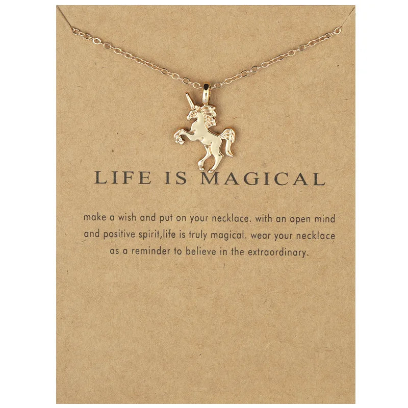 Unicorn Alloy Pendant Necklace – Creative Pony Design with Gift Card, Collarbone Chain for Daily Wear, Gifts & Fantasy-Inspired Fashion Jewelry