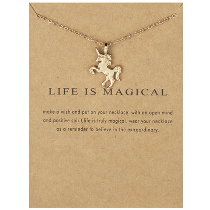 Unicorn Alloy Pendant Necklace – Creative Pony Design with Gift Card, Collarbone Chain for Daily Wear, Gifts & Fantasy-Inspired Fashion Jewelry
