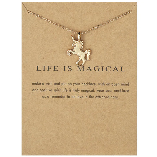 Unicorn Alloy Pendant Necklace – Creative Pony Design with Gift Card, Collarbone Chain for Daily Wear, Gifts & Fantasy-Inspired Fashion Jewelry
