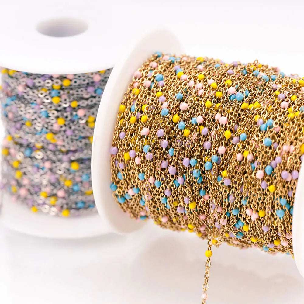 1M Stainless Steel Enamel Bead Chain – Colorful Dripping Oil DIY Chain for Necklaces, Bracelets & Jewelry Making