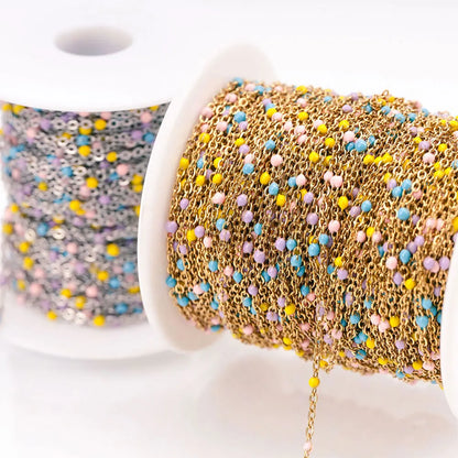 1M Stainless Steel Enamel Bead Chain – Colorful Dripping Oil DIY Chain for Necklaces, Bracelets & Jewelry Making