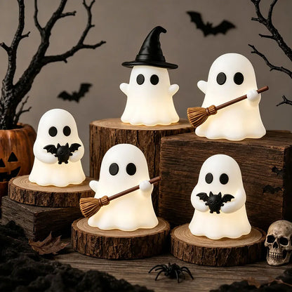 Halloween Luminous Mini Ghost Statue – Cute Glow-in-the-Dark Spooky Ornament for Table Decor, Baking Toppers, Handmade Crafts & Holiday Decorations