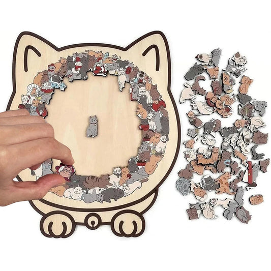 Rompecabezas de gato de madera colorido – Juguete rompecabezas con forma de animal, juego educativo para niños y adultos, decoración creativa para el hogar y regalo