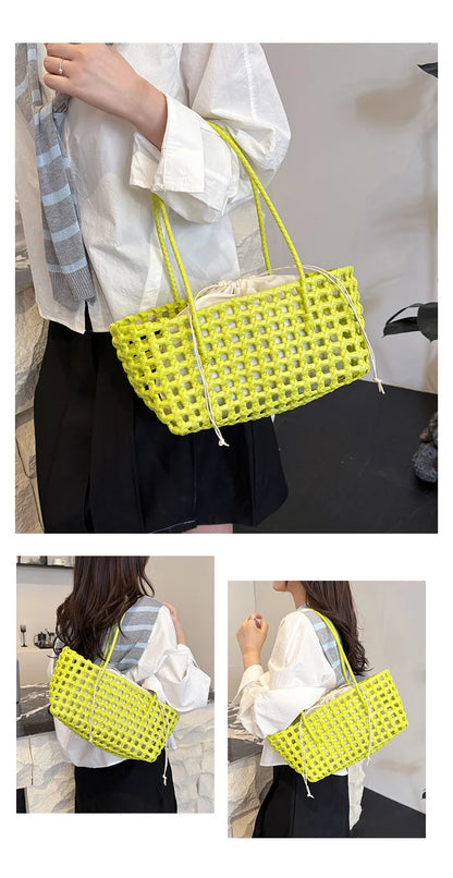Bolso Cesta de Paja Tejido a Mano para Mujer – Bolso de Hombro de Ratán, Bolso de Playa de Verano para Mujer, Cartera de Viaje de Diseño para Compras, Vacaciones y Salidas Casuales