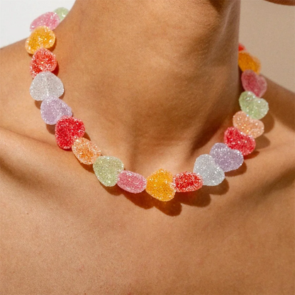 Colorful Love Resin Necklace – Sweet Candy-Inspired Pendant with Cute Niche Design & Gold-Plated Finish, Trendy Fashion Jewelry