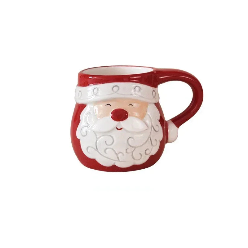 Christmas Santa Claus Ceramic Mug – Embossed Reindeer Coffee & Milk Cup for Breakfast, Kids’ Xmas Gift & Holiday Home Drinkware