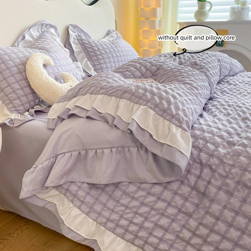 Juego de ropa de cama de 3 piezas de encaje coreano Seersucker – Juego de funda nórdica y fundas de almohada para dormitorio y habitación de invitados