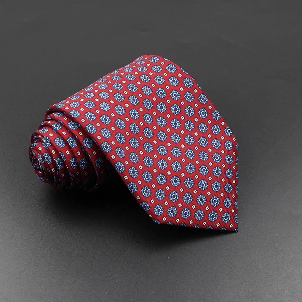 Men's 7.5cm Soft Silk Necktie – Floral & Dot Pattern Tie for Weddings, Business, Parties & Formal Wear