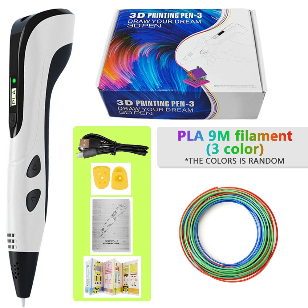 Lápiz 3D para niños – Lápiz de dibujo DIY recargable con juego de filamento PLA para manualidades creativas