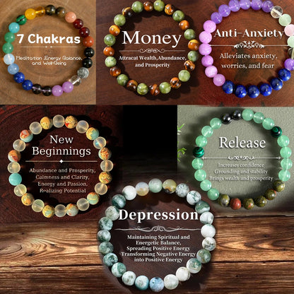 Pulsera de Cuentas de Piedra Natural – Pulsera de Cristal Simbólica para Mujeres y Hombres, Protección Espiritual, Amor Propio y Regalo de Joyería de Moda