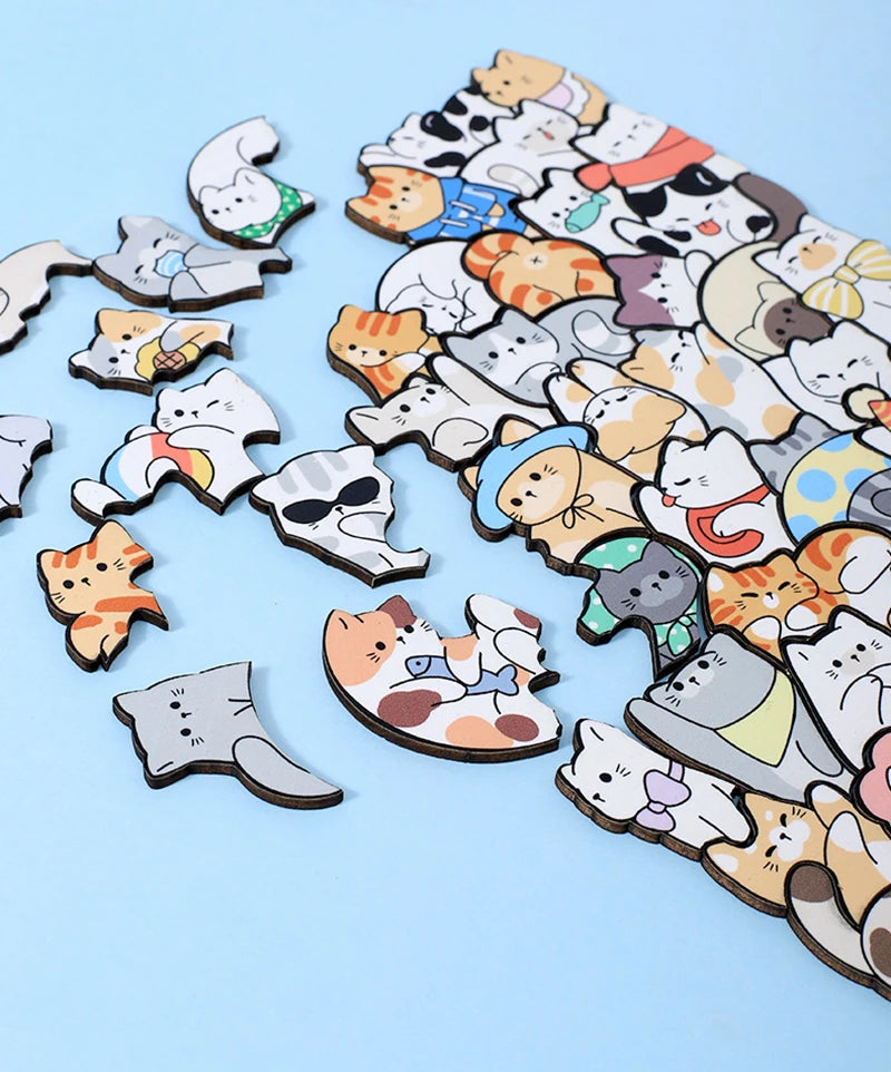 Puzzle en bois Montessori animaux – Jouet empilable chat, jeu de casse-tête éducatif pour enfants, jouet d'apprentissage créatif en bois, travaux manuels de peinture et décoration de chambre