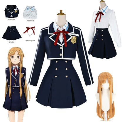 Asuna Cosplay Costume – Anime Yuuki Asuna Coat, Shirt & Short Skirt Set with Wig (Halloween/Party Outfit)