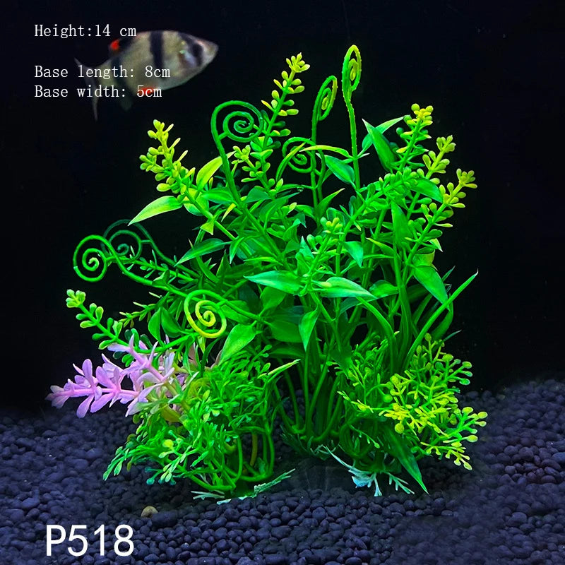 Artificial Underwater Aquarium Plants – Plastic Aquatic Fake Shrubs & Green Water Grass for Fish Tank Landscaping, Realistic Simulated Decor