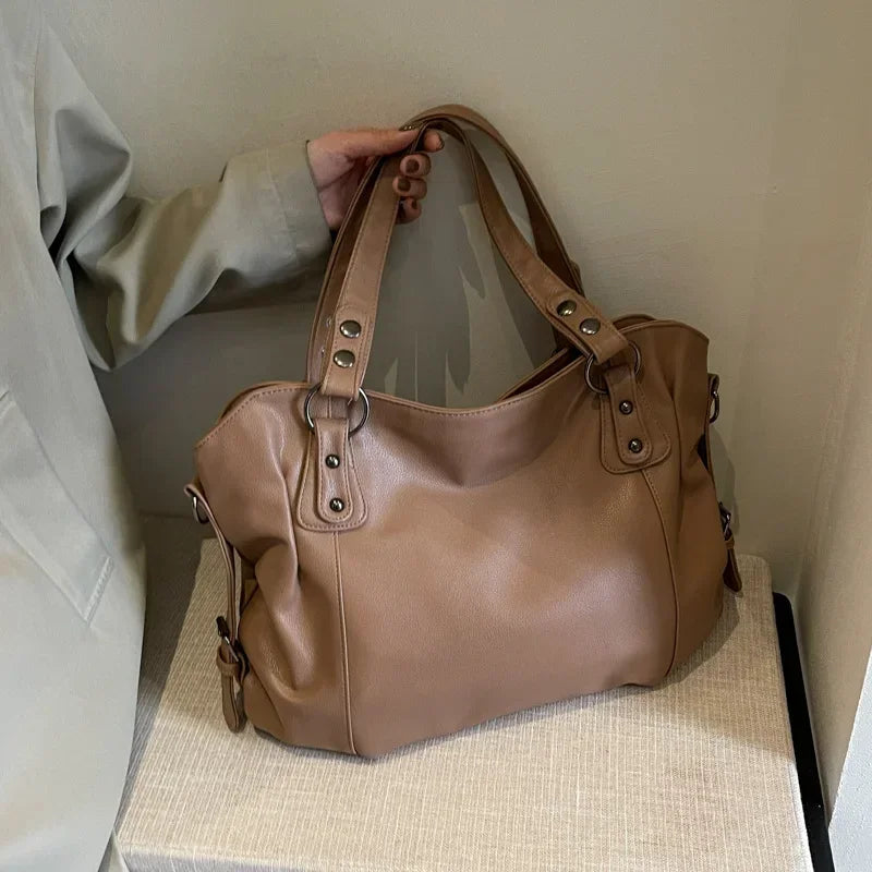 Women’s PU Leather Shoulder Bag – 2026 Fashion Handbag with Soft Interior Compartment, Contrast Color Design, Zipper Closure, Stylish Everyday Purse for Work, Travel & Casual Use