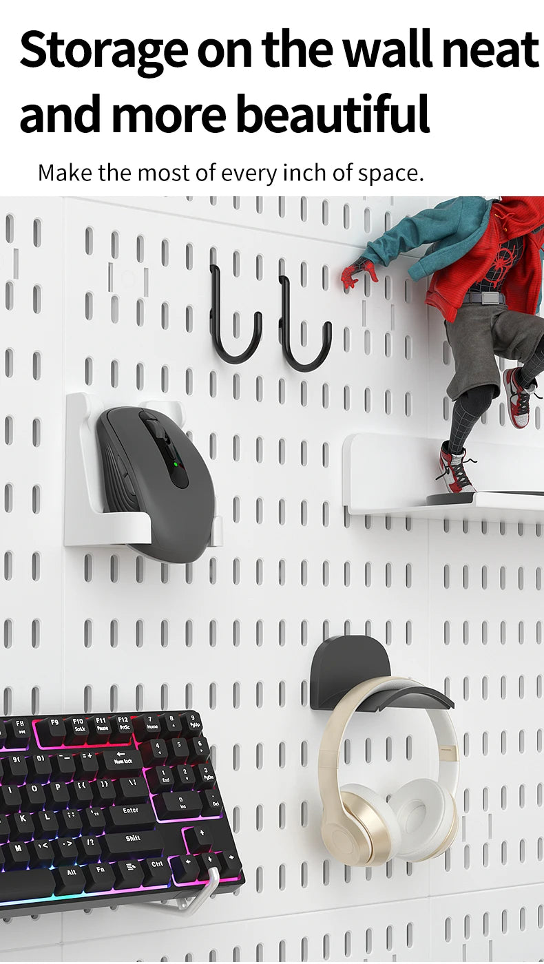 Kit de organización modular de pared con tablero perforado (Pegboard) para bricolaje – Paneles de almacenamiento colgantes sin taladro para cuartos de manualidades, oficina y organización del hogar
