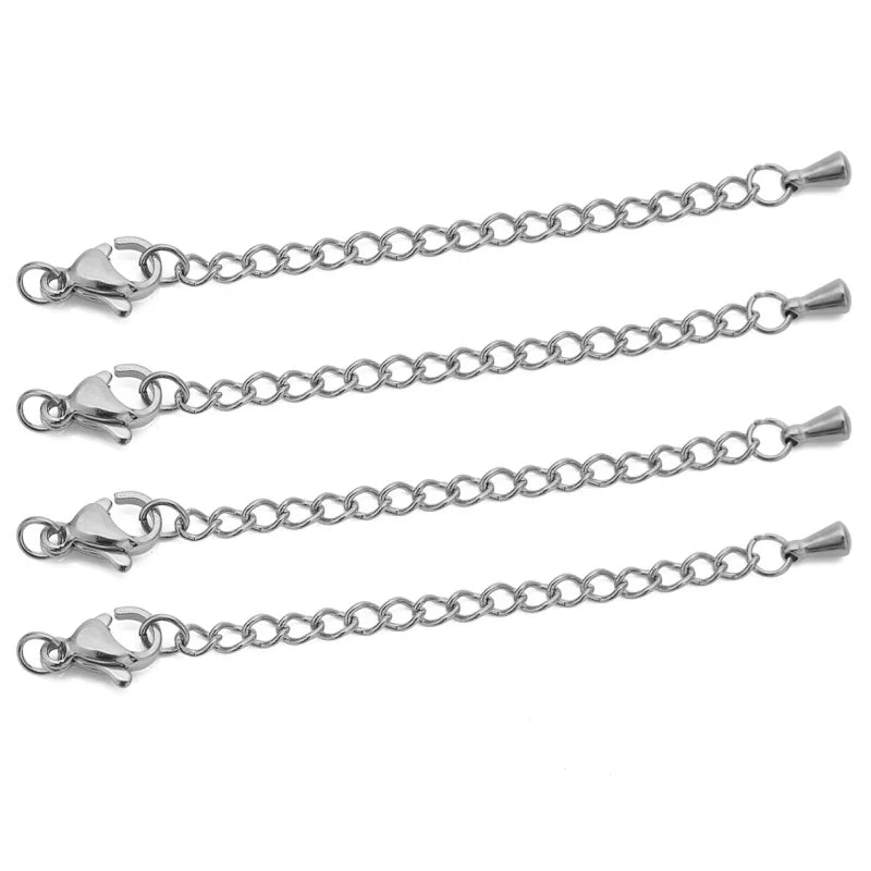 10 chaînes d'extension en acier inoxydable avec fermoirs mousquetons – Rallonges pour colliers et bracelets DIY