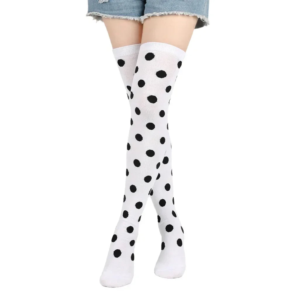 Thigh High Socks Women Over Knee Striped Polka Dot Stockings Black White Pink Lolita Cosplay Harajuku Y2K Kawaii