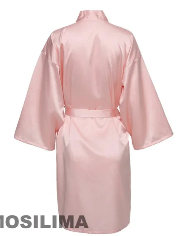 Wedding Party Team Bride Robe – Black Letter Satin Kimono Bridesmaid Bathrobe SP2000