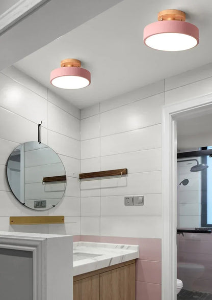 Lámpara de techo redonda de madera nórdica – Moderna lámpara de montaje empotrado para pasillo, dormitorio, baño, comedor y entrada