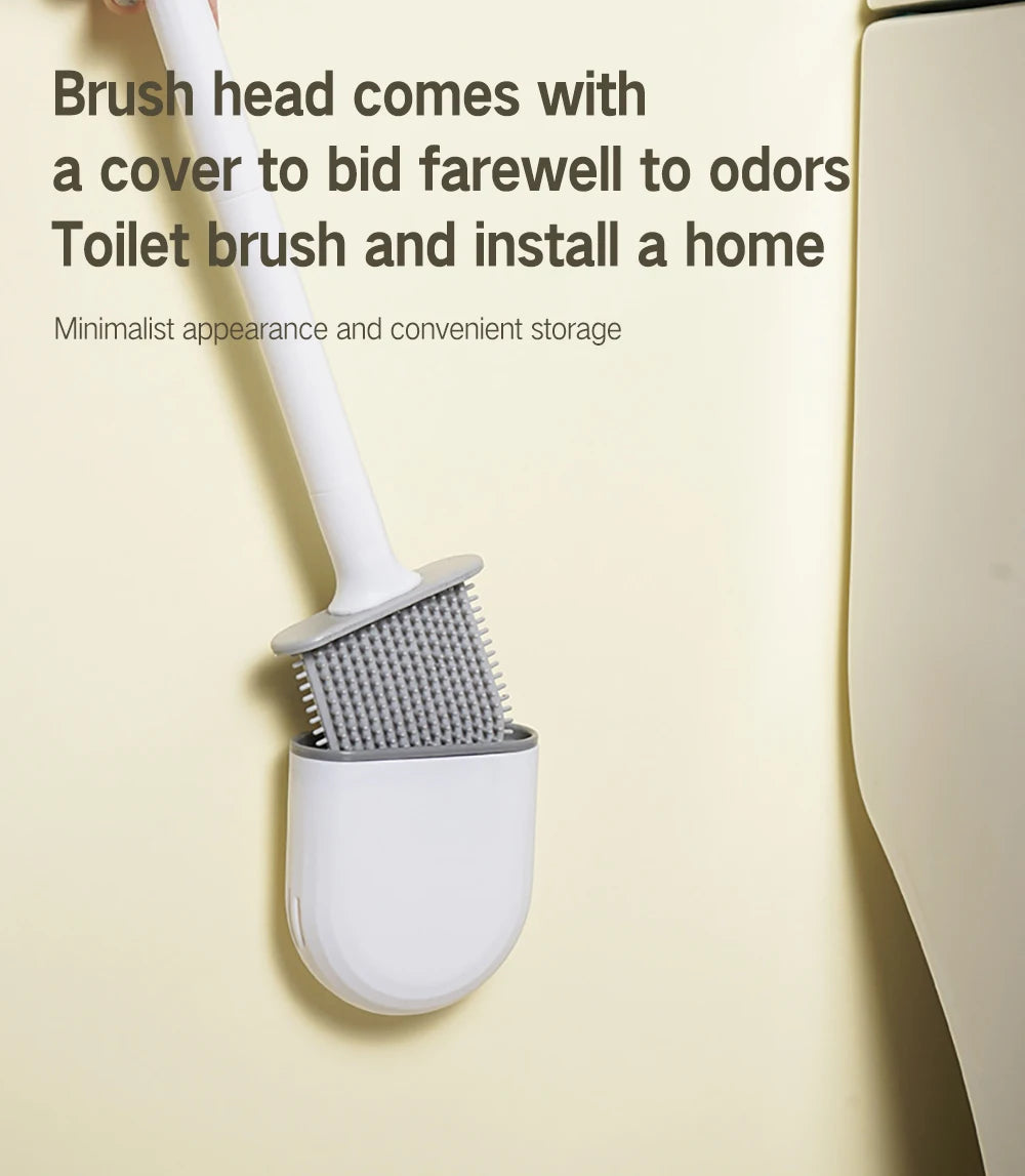 Juego de escobillas de inodoro de silicona – Limpiador de inodoro montado en la pared, kit moderno de cepillo de limpieza para WC, cepillo de silicona flexible con soporte de almacenamiento para baño y accesorios