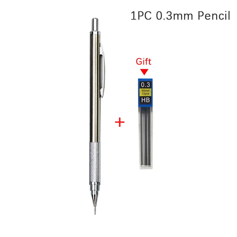 Portaminas Completamente Metálico de 0.3/0.5/0.7/0.9/1.3/2.0/3.0 mm – Lápiz de Dibujo Técnico Automático con Minas para Dibujo, Boceto, Pintura, Suministros de Oficina y Escolares