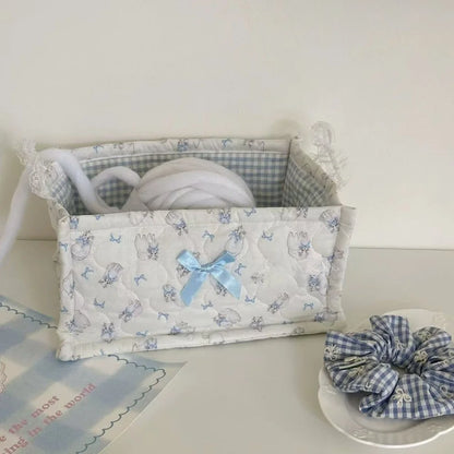 Cute Quilted Lace Storage Basket – Korean Desktop Organizer Bin for Cosmetics, Toys, Sundries & Home Décor