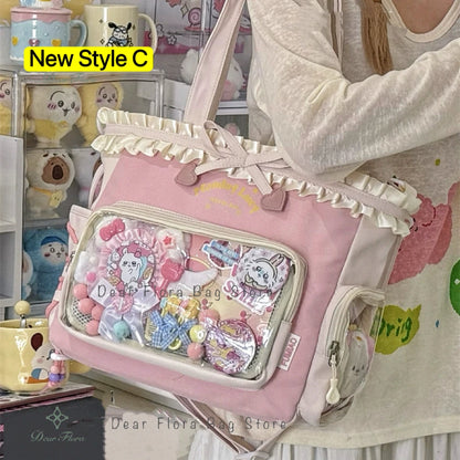 Bolsa Ita Japonesa Y2K para Mujer – Bonito Bolso de Hombro Transparente Lolita, Bolso Cruzado Grande de Exhibición DIY, Cartera de Moda Kawaii para la Escuela, Viajes y Uso Diario