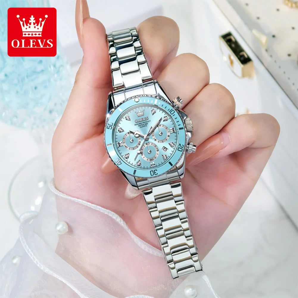 OLEVS Women’s Luxury Quartz Watch – Elegant Zircon-Style Dial, Luminous Display, Date Function & Waterproof Design, Gift for Her
