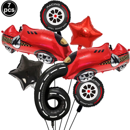 Racing Car Birthday Party Decorations – Race Car, Tire Wheel, Traffic Cone & Checkered Balloons for Kids' Racing-Themed Parties