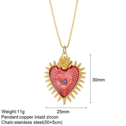 Collar de acero inoxidable largo con colgante de elefante, abeja, perro y sol, con ojo turco azul y corazón de mujer, color dorado