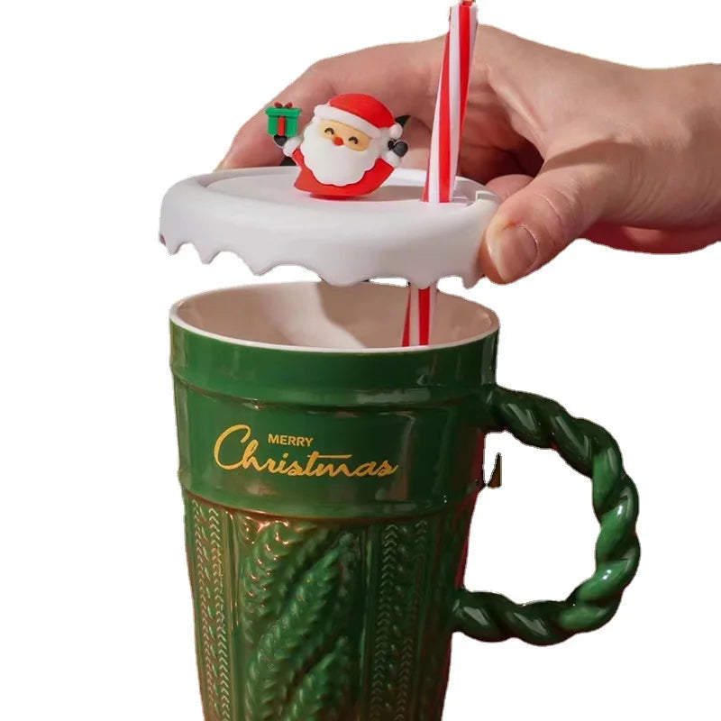Creative Christmas Ceramic Mug – Coffee & Drinking Cup with Lid and Spoon, Festive Xmas Gift for Children, Home & Office