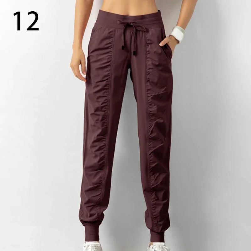 Pantalon de jogging femme à séchage rapide, cordon de serrage, athlétique, pour la salle de sport et le fitness, avec deux poches latérales