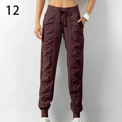 Pantalon de jogging femme à séchage rapide, cordon de serrage, athlétique, pour la salle de sport et le fitness, avec deux poches latérales
