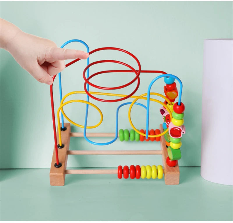 Jouet Montessori en bois de montagnes russes – Labyrinthe de perles pour bébé, boulier d'apprentissage des mathématiques pour les tout-petits de 1 à 3 ans, cadeau de développement éducatif précoce