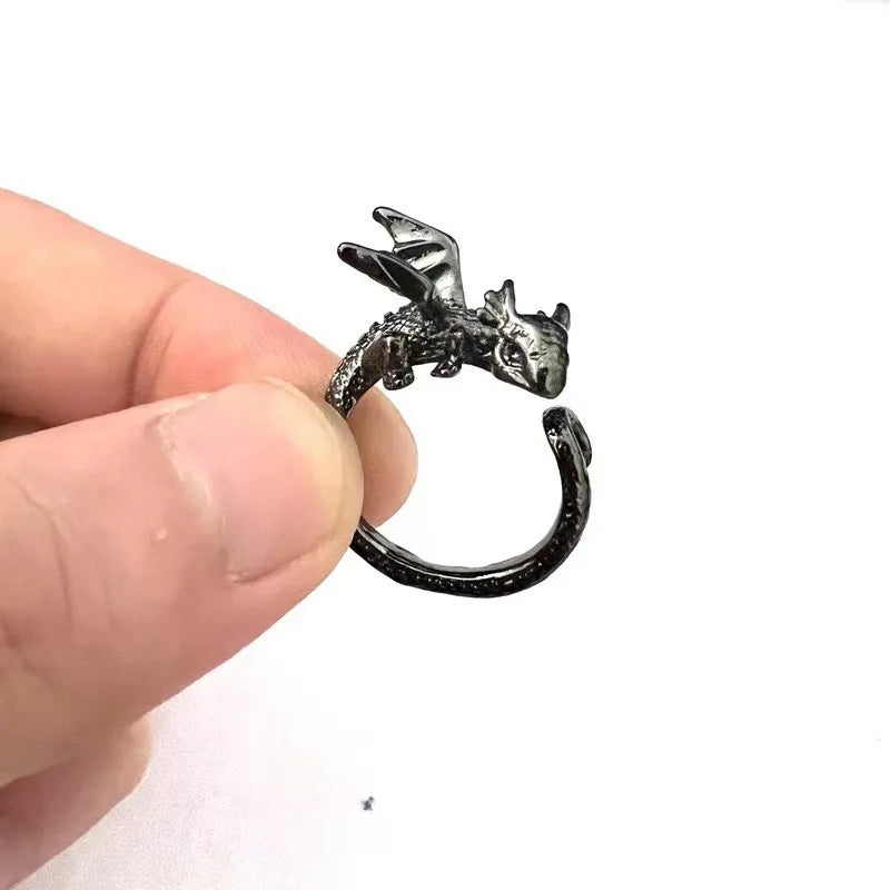 Adjustable Dragon Wing Gothic Ring – Vintage Punk Pterosaur Open Band Ring for Men & Women | Fantasy Jewelry Gift