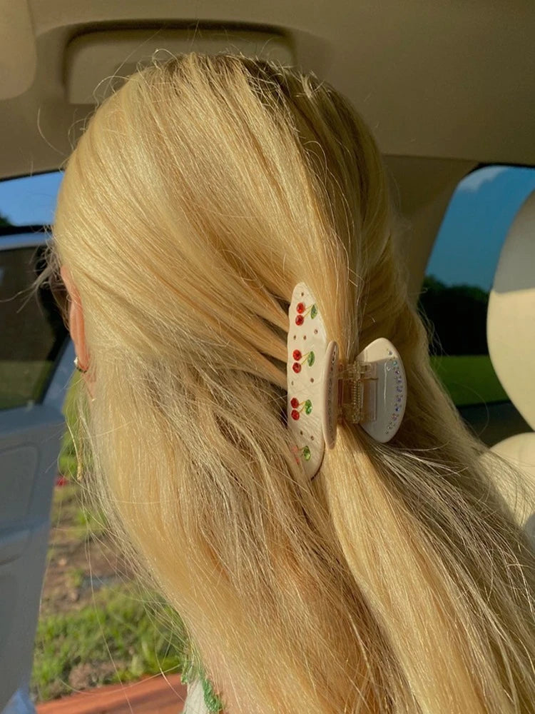 Pinzas para el pelo de cereza bonitas – Pinzas para el pelo de acetato con diamantes de imitación de frutas, flores y mariposas para mujeres y niñas | Accesorios para el pelo de moda Kawaii