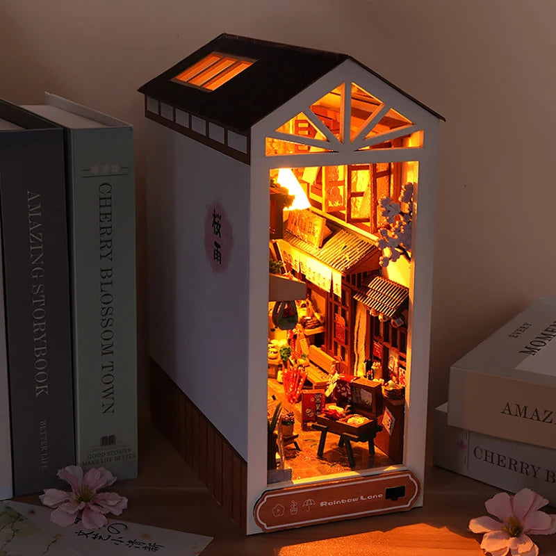 Kit de book nook à fabriquer soi-même – Maquette de maison de poupée miniature en bois à insérer dans une étagère pour adultes, loisirs créatifs et décoration d'intérieur