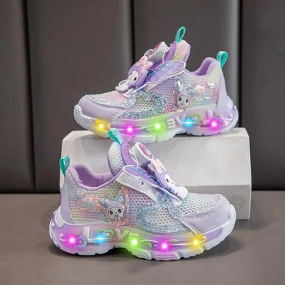 Sanrio Kuromi & My Melody Girls' LED Light-Up Sneakers – Kawaii Cartoon Casual Sports Shoes for Spring & Summer, Kids' Running & Outdoor Footwear