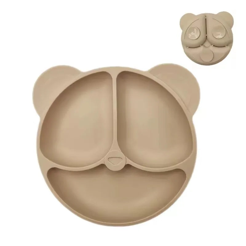 Assiette à ventouse en silicone pour bébé – Assiette repas sourire pour tout-petits avec compartiments, vaisselle pour enfants sans BPA