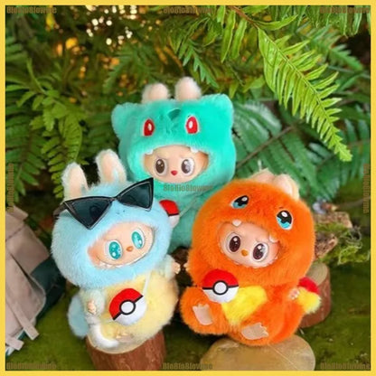 Kawaii Labubu Cartoon Plush Doll Clothes Set – Psyduck, Slowpoke & Charmander Outfit with Backpack, Fashion Mini Doll Accessories