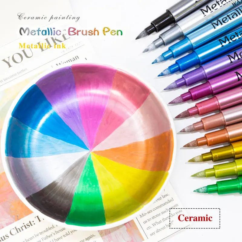 12 Colors Metallic Marker Pens – Shimmer Paint Markers for Black Paper, Glass, Rock Painting, DIY Crafts, Scrapbooking & Student Art Supplies