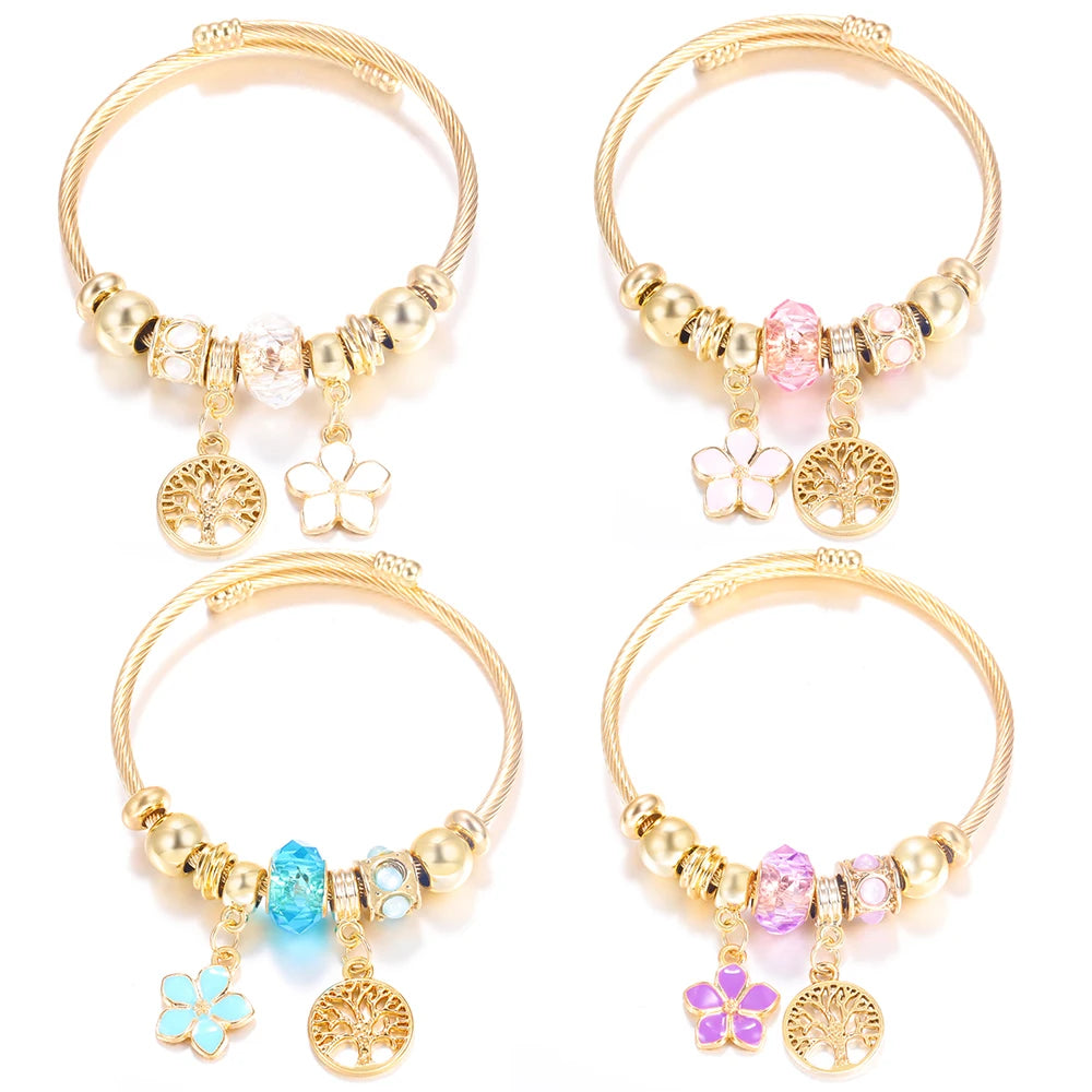 Pulsera con colgante de corazón y cuentas – Pulsera de abalorios de acero inoxidable de 4 colores para mujer | Regalo de joyería de moda dorada de tendencia